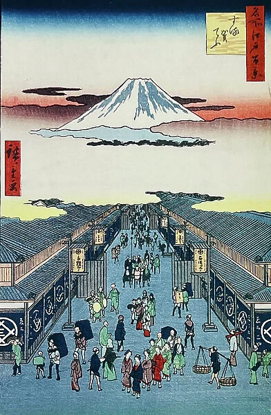 Tokyo street scene 1856, Mt. fuji