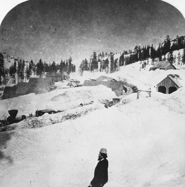 Utah Snow. circa 1880: A train passing through the snow near Salt Lake City, Utah
