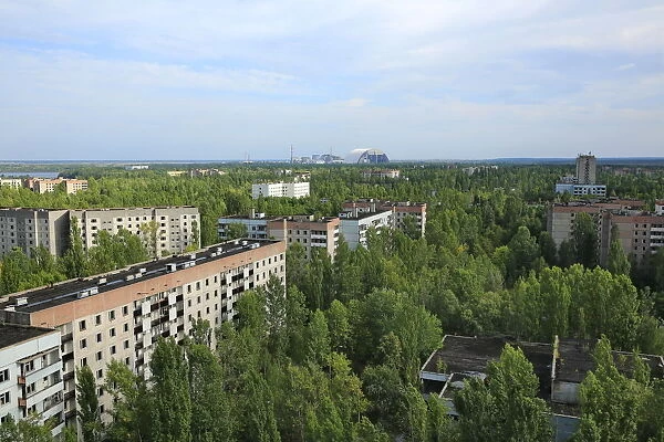 The view of abandoned Pripyat city from the roof of tallest building