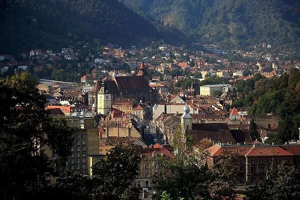 View of the city from Cetatuia Fortress on Dealul Cetatii Castle Hill, Brasov, Transylvania, Romania