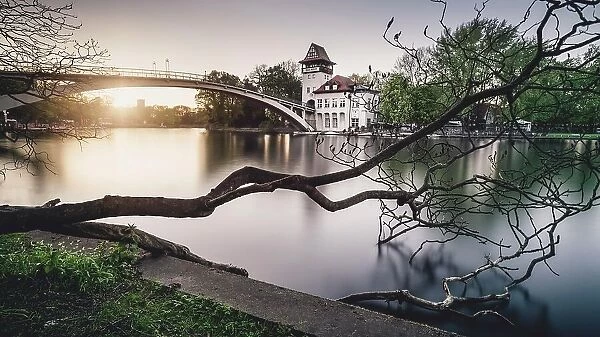 View of the Island of Youth in the Spree, Treptow-Koepenick, Berlin, Germany