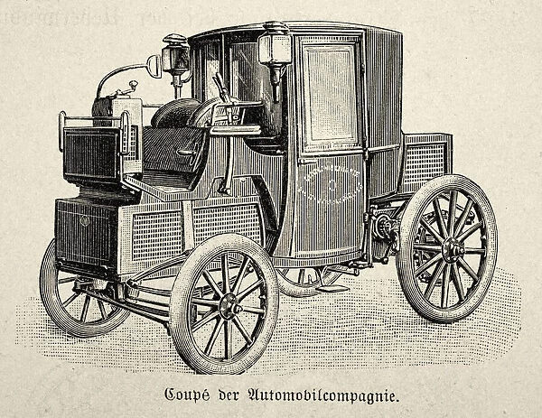 Vintage illustration of a early motor car, 1890s, 19th Century, History of transport, automobiles