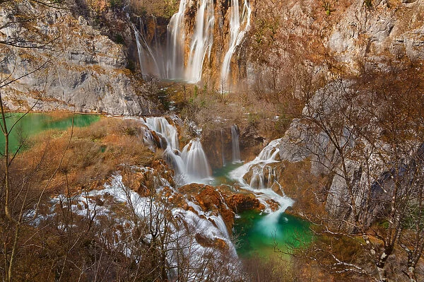 Waterfall valley at Plitvicka Jezera in spring