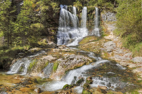 Waterfall in Weissbachschlucht gorge near Weissbach on the Alpine Road, Berchtesgadener Land district, Upper Bavaria, Germany, Europe