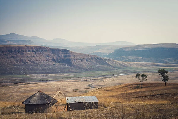 The zulu villages in Drakensberg land, near Cathedral Peak