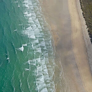Aerial view of surf on beaches around St Ives