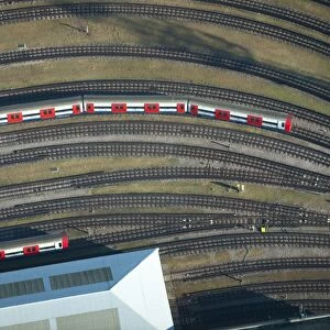 Aerial view of tube train and tracks