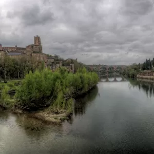 Albi old town cathedral and bridge on river Tarn