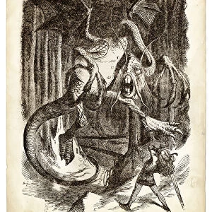 Alice and the Jabberwocky Knight engraving 1899