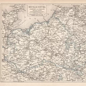 Ancient map of Mecklenburg, lithograph, published in 1877