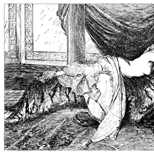 Antique illustration of woman resting on a cot
