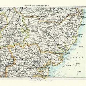 Antique map, Cambridge, Hertford, Essex, Suffolk, England 19th Century