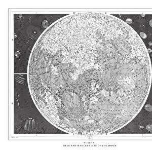 Beer and Madlers Map of the Moon Engraving Antique Illustration, Published 1851