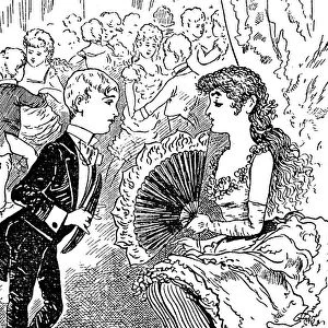Boy talking to a young lady during dance event, full length, vertical
