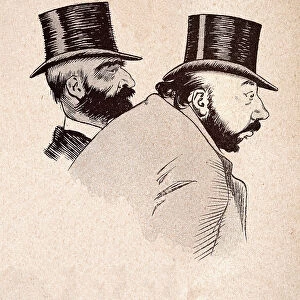 Character sketch of two mature man wearing top hats, French 1890s, 19th Century