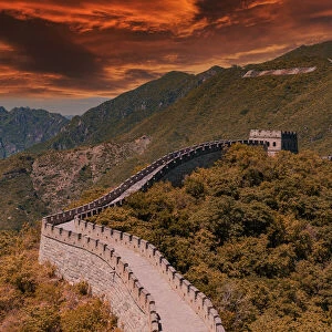 China famous landmark great wall and mountains