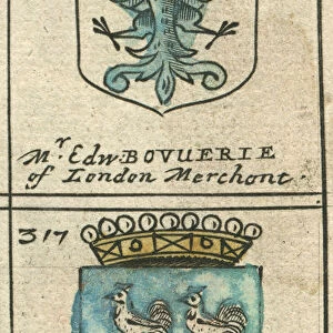 Coat of arms copperplate 17th century Bouverie and Cullen