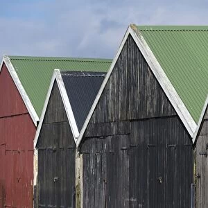 Coloured boathouses, Suouroy, Faroe Islands, Denmark