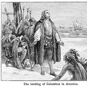 Columbus landing in America engraving 1897