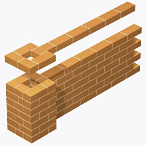 End pier on brick wall, built in stretcher bond bricklaying pattern