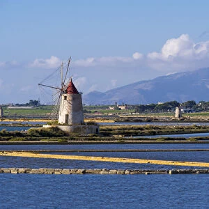 Ettore Infersa Saltworks windmills, Marsala, Laguna dello Stagnone, Province of Trapani, Sicily, Italy