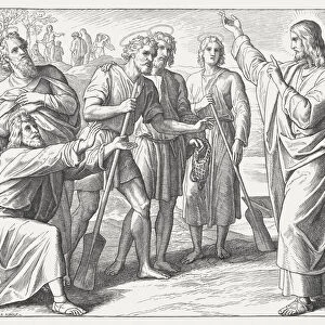 First disciples of Jesus (Matthew 4), wood engraving, published in1860