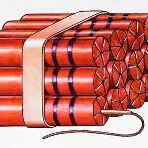 Fuse attached to bundle of dynamite