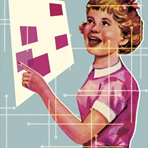 Girl Pointing to Rectangles on a Poster