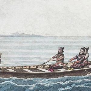 Greenlandic winter boat, hand-colored copper engraving from Friedrich Justin Bertuch
