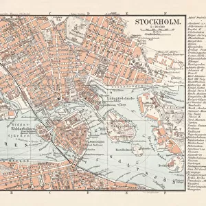 Historical city map Stockholm, capital of Sweden, lithograph, published 1897