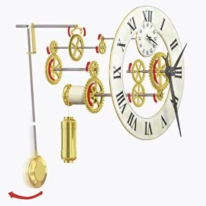Illustration of the parts of a long-case pendulum clock