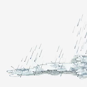 Illustration of rain causing puddles on ground