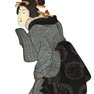 Japanese Woodblock Print of Walking Woman