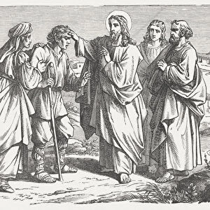 Jesus heals the blind Bartimaeus (Mark 10, 51-52), published 1877