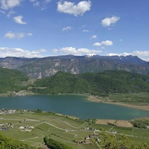 Kalterer See from Altenburg, Kaltern, Uberetsch, South Tyrolean Unterland, South Tyrol, Italy
