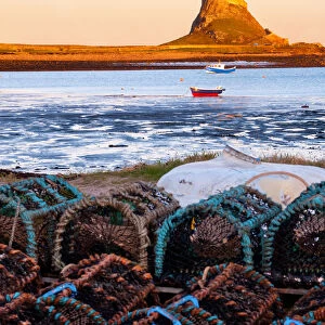 Lindisfarne Castle with Crab traps. Northumberland. UK. Europe