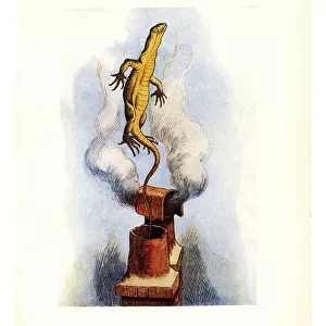 Lizard emerging from chimney illustration, (Alices Adventures in Wonderland)