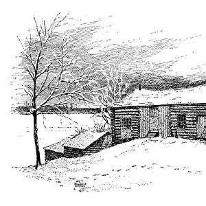 Log cabin in the winter