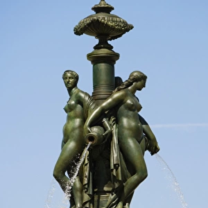Low angle view of a fountain statue, Fontaine Des Trois Graces, Bordeaux, Aquitaine, France
