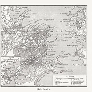 Map of Rio de Janeiro, Brazil, wood engraving, published 1897