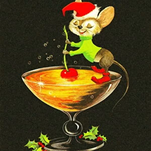 Mouse Stirring A Christmas Cocktail