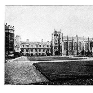 Old engraved illustration of Trinity College Cambridge, England