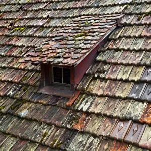 Old weathered roof with colorful tiles, Schaffhausen, Switzerland