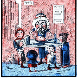 Old woman making pies (Victorian cartoon)