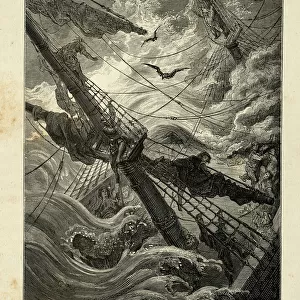 Sailors clinging to the mast of a sinking ship, Victorian