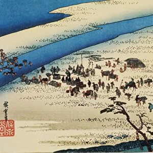 Scenery of Shimada in Edo Period, Painting, Woodcut, Japanese Wood Block Print