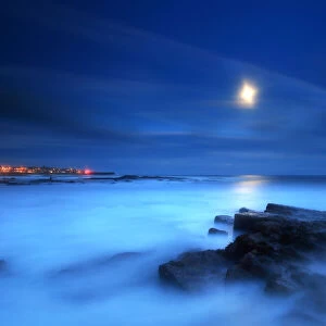Seascape and moonrise