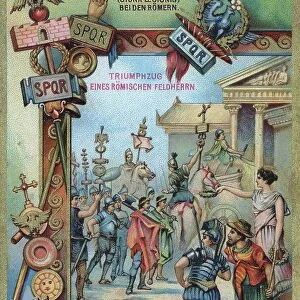 Series Field Signs and Standards, Fledzeichen bei den Roemern, Signa legonis, Triumphal procession of a Roman commander, Rome, Italy, digitally restored reproduction of a collector's picture from c. 1900