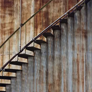 Staircase on a rusting iron structure, Puerto Rico