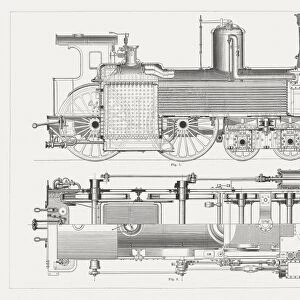 Steam Locomotive, wood engravings, published in 1877